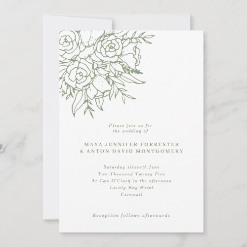 Modern Sage Botanical Line Art Floral Wedding Invitation