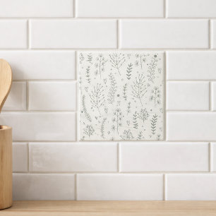 Modern Sage Botanical Pattern Ceramic Tile
