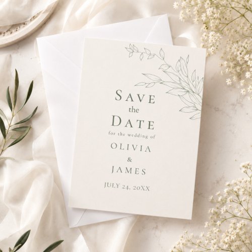 Modern Sage Botanical Save the Date Card