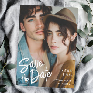 Modern Sage Brush Script Photo Wedding Save The Date