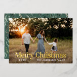 Modern sage elegant botanical typography photo foil holiday card<br><div class="desc">Modern real foil full bleed photo elegant rustic watercolor dried botanical floral muted colors holiday Christmas card. Sage green,  hunter green,  black,  white and brown modern on trend colorway.</div>