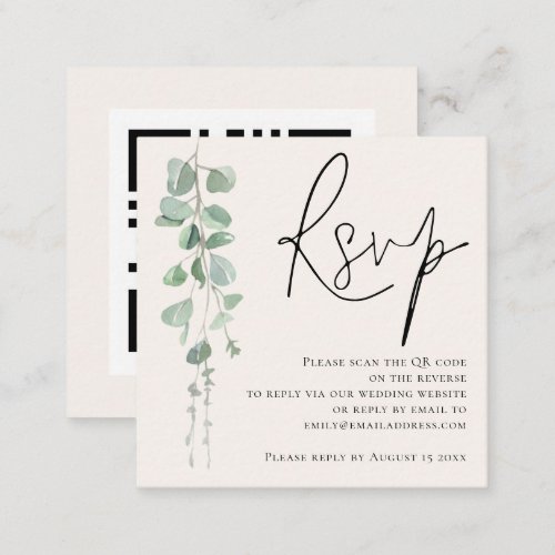 Modern Sage Eucalyptus Cream QR Code Wedding RSVP Enclosure Card