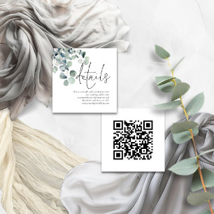 Modern Sage Eucalyptus QR Code Wedding Details Enclosure Card