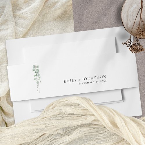 Modern Sage Eucalyptus Script Names Wedding  Invitation Belly Band