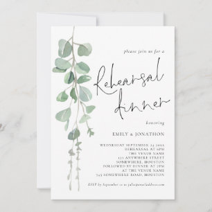 Modern Sage Eucalyptus Script Rehearsal Dinner Invitation