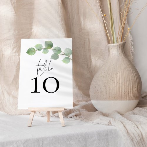 Modern Sage Eucalyptus Script Wedding Table Number