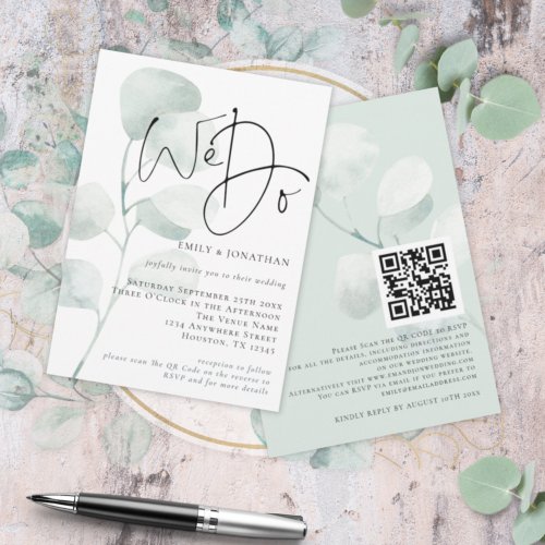 Modern Sage Eucalyptus We Do QR Code Wedding Invitation