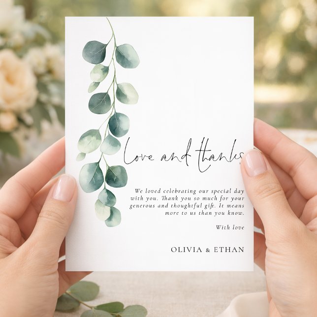 Modern Sage Eucalyptus Wedding Love Thank You Card (Creator Uploaded)