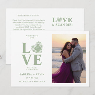 Modern Sage Floral Heart Photo Wedding TLW26 Save The Date