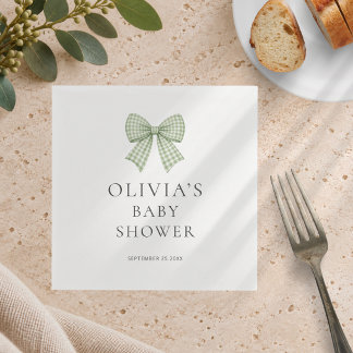 Modern Sage Gingham Bow Baby Shower Napkins