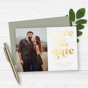 Modern Sage Gold Foil Photo Save the Date Invitation