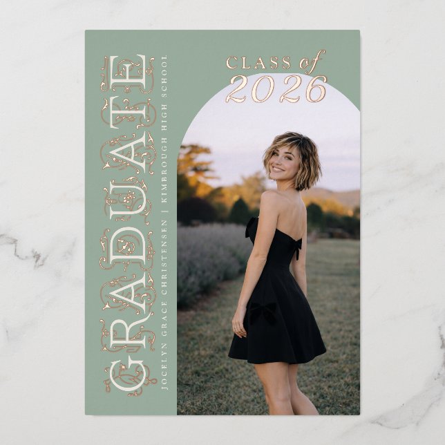 Modern Sage Graduation Rose Gold Foil Invitation (Front)