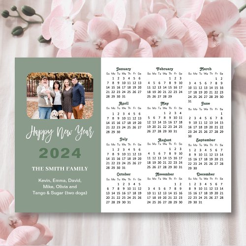 Modern Sage Green 2024 Calendar Family Magnetic