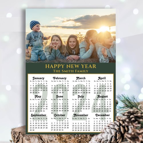 Modern Sage Green 2024 Calendar Gold Script Simple Holiday Card