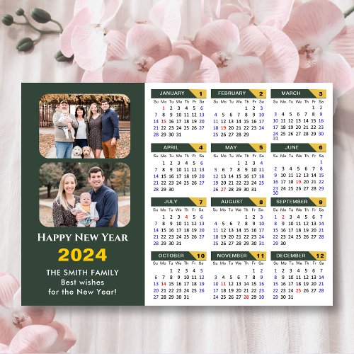 Modern Sage Green 2024 Calendar Minimalist 2 Photo Holiday Card