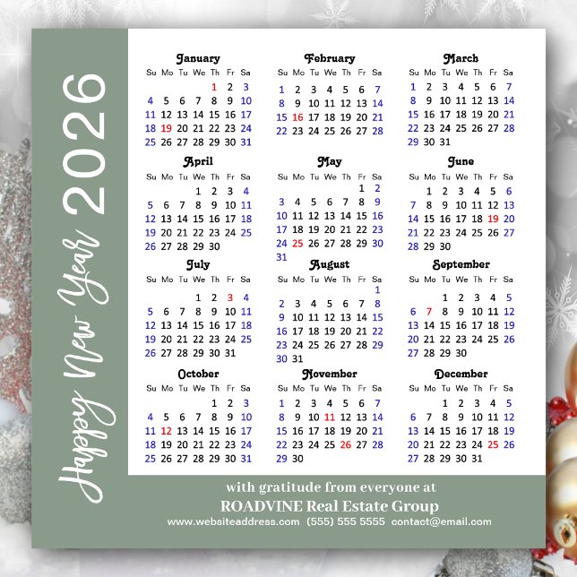Modern Sage Green 2026 Calendar Business Magnetic (Creator Uploaded)
