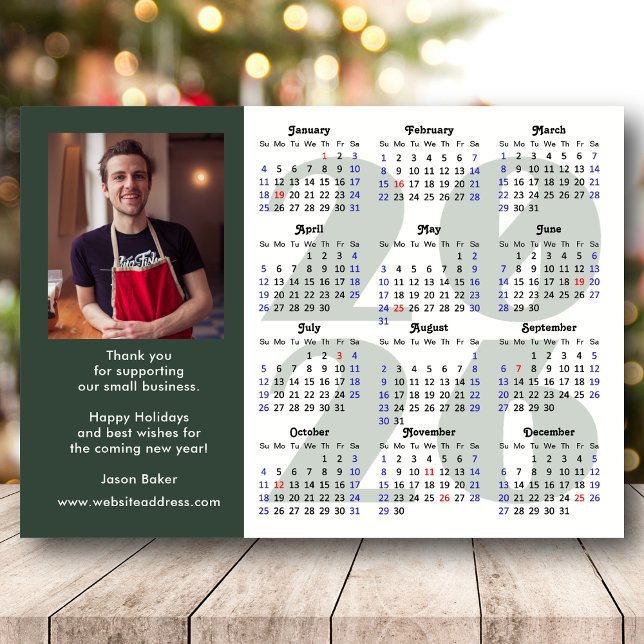 Modern Sage Green 2026 Calendar Business Photo Holiday Card (Creator Uploaded)