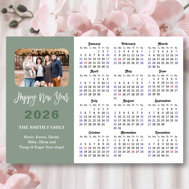 Modern Sage Green 2026 Calendar Family Magnetic (Creator Uploaded)