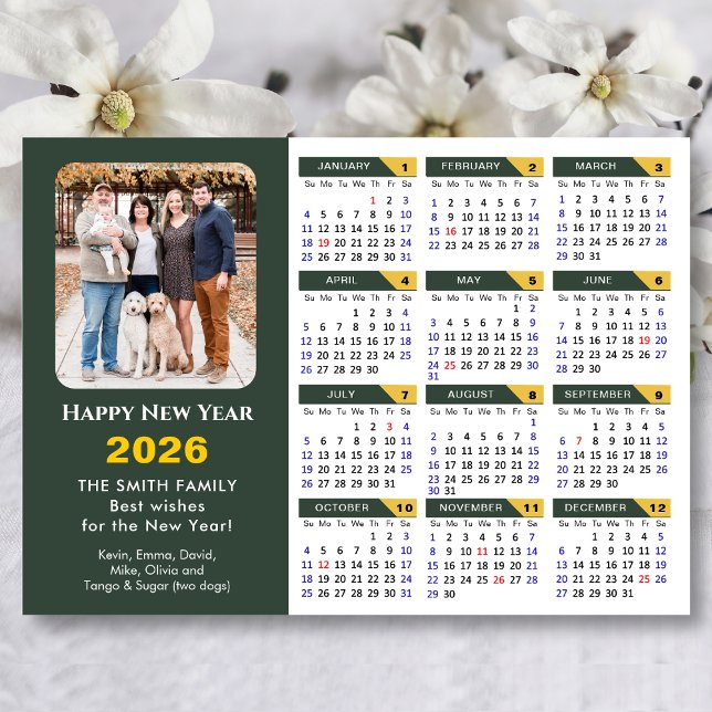 Modern Sage Green 2026 Calendar Minimalist Photo Holiday Card (Creator Uploaded)
