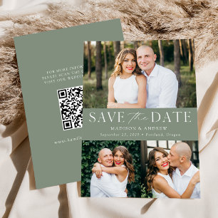 Modern Sage Green 3 Photo QR Code Save The Date
