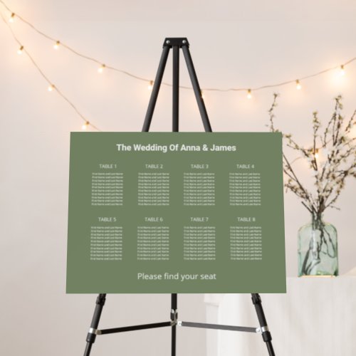 Modern Sage Green 8 Table Seating Chart Foam Board