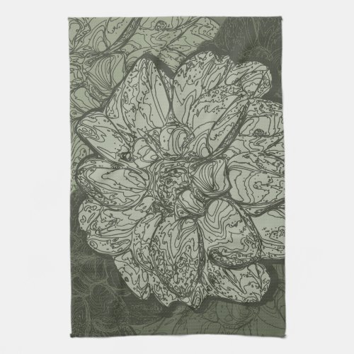Modern Sage Green Abstract Dahlia Floral Pattern Kitchen Towel