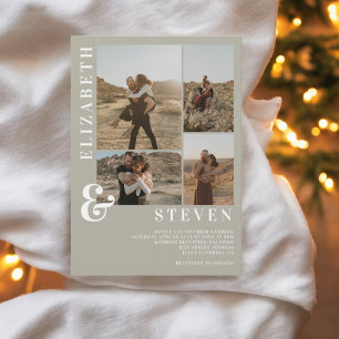 Modern sage green ampersand 5 photo grid wedding invitation