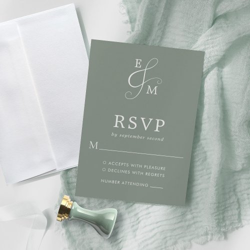 Modern Sage Green Ampersand Monogram Wedding RSVP Card
