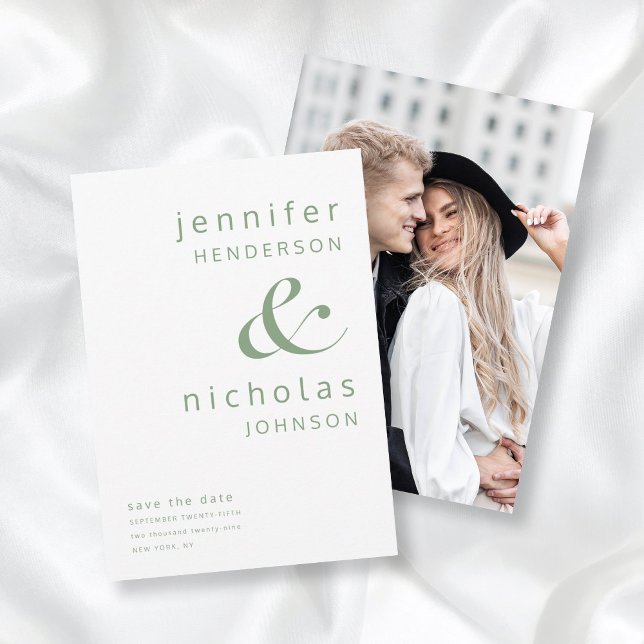 Modern Sage Green Ampersand Typography Photo Save The Date (Creator Uploaded)