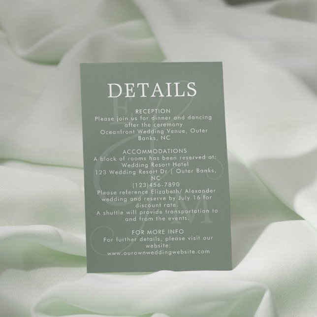 Modern Sage Green Ampersand Wedding Details Enclosure Card (Creator Uploaded)