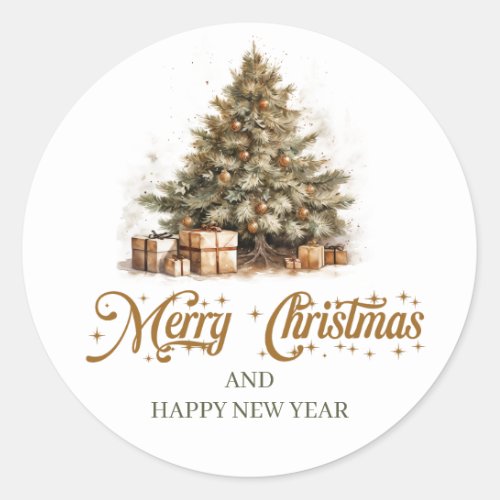 Modern sage green and copper Christmas tree Classic Round Sticker