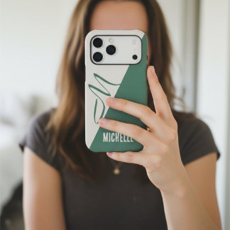 Modern Sage Green and Cream Color Block Monogram iPhone 17 Pro Max Case