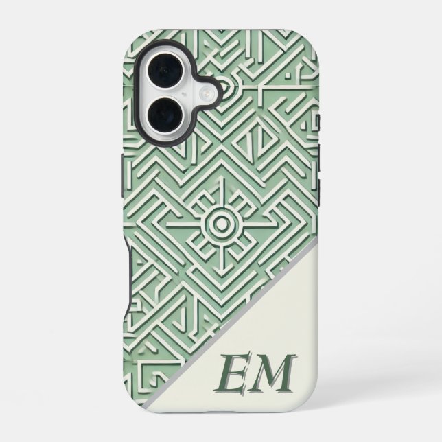 Modern Sage Green and Cream Geometric  iPhone Case (Back)