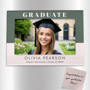 Modern Sage Green and Cream Graduation Photo Magnetic Frame