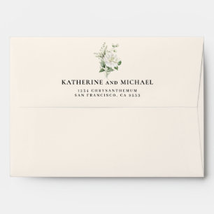 Modern sage green and elegant rose ivory wedding envelope