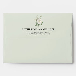 Modern sage green and elegant rose ivory wedding envelope
