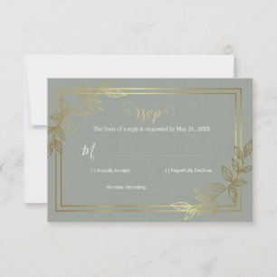 Modern Sage Green and Gold Foil Botanical Elegant RSVP Card