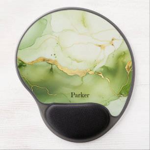 Modern Sage Green and Gold Personalized Gel Mouse Pad