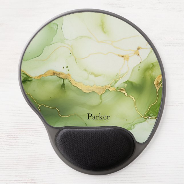 Modern Sage Green and Gold Personalized Gel Mouse Pad (Front)