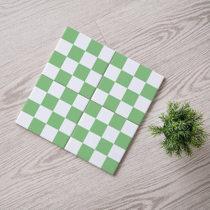 Modern Sage Green and White Checkered Ceramic Tile