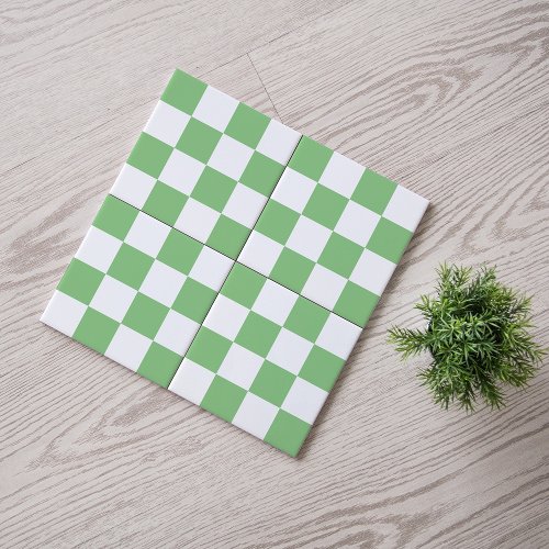 Modern Sage Green and White Checkered Ceramic Tile