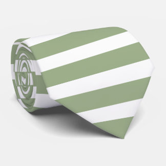 Modern Sage Green And White Horizontal Striped Neck Tie
