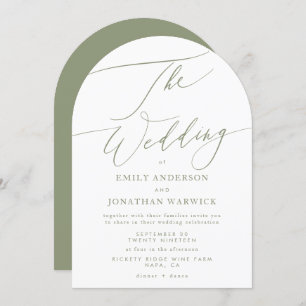 Modern Sage Green and White Simple Arch Wedding Invitation