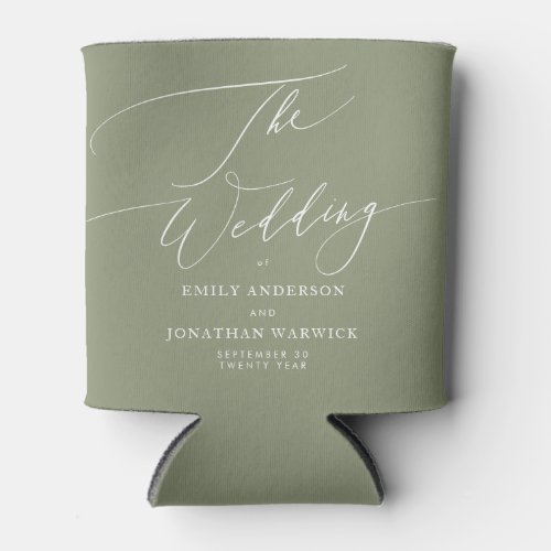 Modern Sage Green and White Simple Wedding Can Cooler