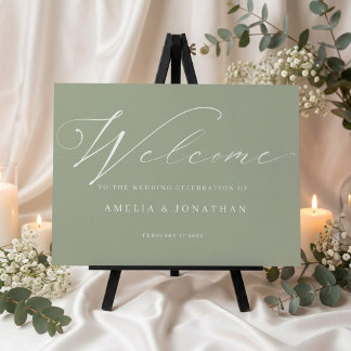 Modern Sage Green and White Simple Wedding Foam Board