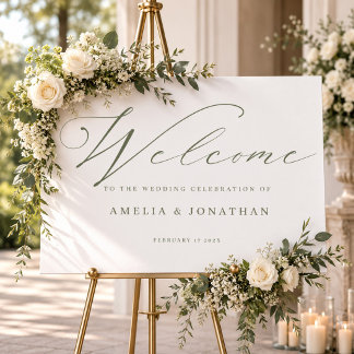 Modern Sage Green and White Simple Wedding Foam Board