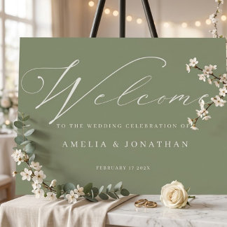 Modern Sage Green and White Simple Wedding Foam Board