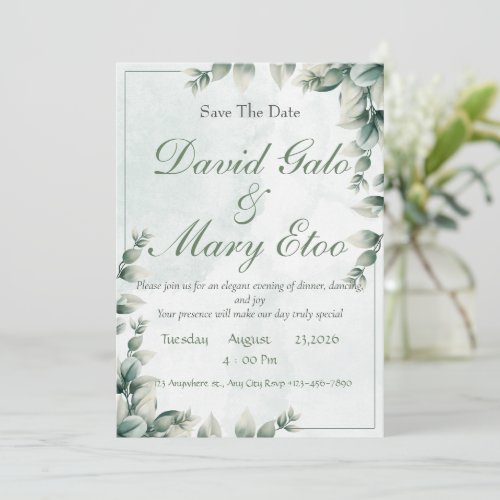 modern sage green and white simple wedding invitat invitation