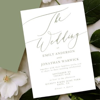Modern Sage Green And White Simple Wedding Invitation by PhrosneRasDesign at Zazzle