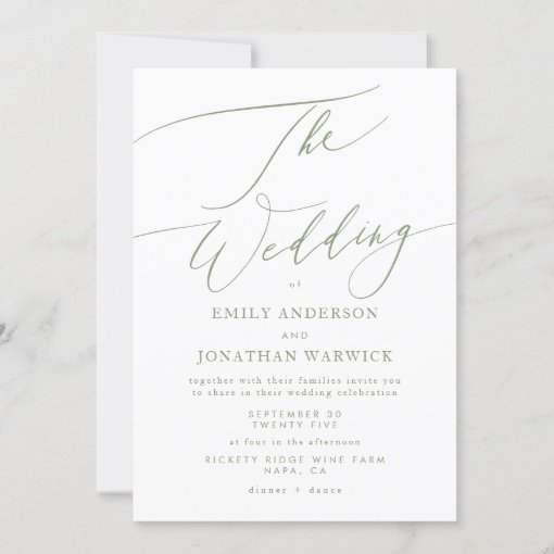 Modern Sage Green and White Simple Wedding Invitation | Zazzle